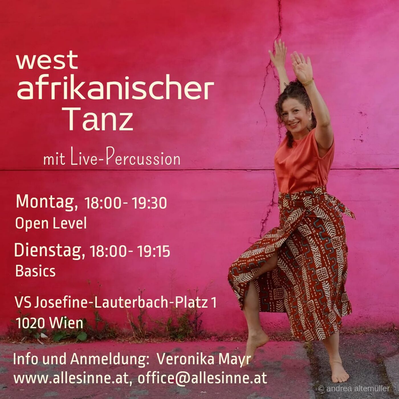 Flyer Westafrikanischer Tanz mit Live-Percussion mit Veronika Mayr in Wien